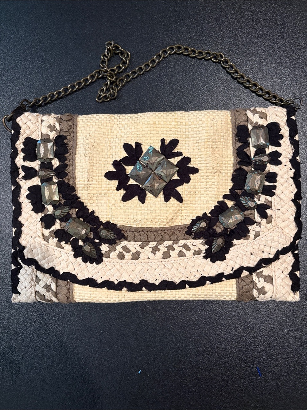 V by Eva Woven Embroidered Shoulder Purse/Clutch